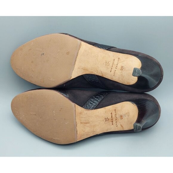 Ann Taylor Brown Suede Pumps Heels Shoes Leather Croc Straps Size 9M Career - Picture 11 of 14